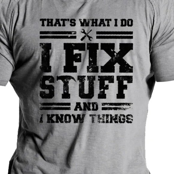 Dad T-Shirt I FIX STUFF Casual Print Short Sleeve Round Neck Gray T-Shirt Large - Picture 1 of 2